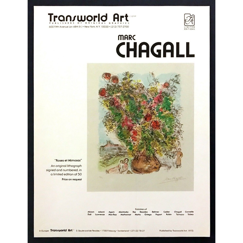1975 Marc Chagall "Roses et Mimosas" painting Transworld Publishing print ad